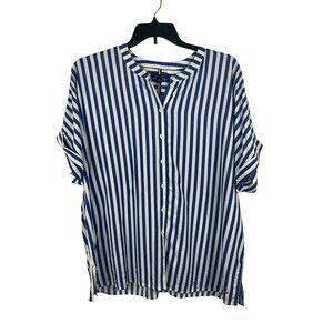 Tommy Hilfiger Women’s XXL Blue White Vertical Stripe Button Front Blouse Top